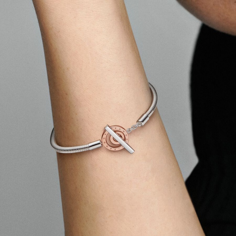 Pandora Signature Two-tone Logo T-Bar Snake Charm Holders Two-tone | 3486195-WK