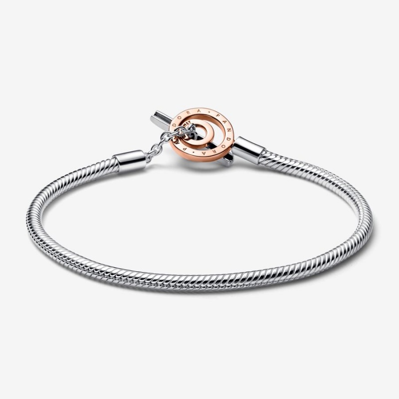 Pandora Signature Two-tone Logo T-Bar Snake Charm Holders Two-tone | 3486195-WK