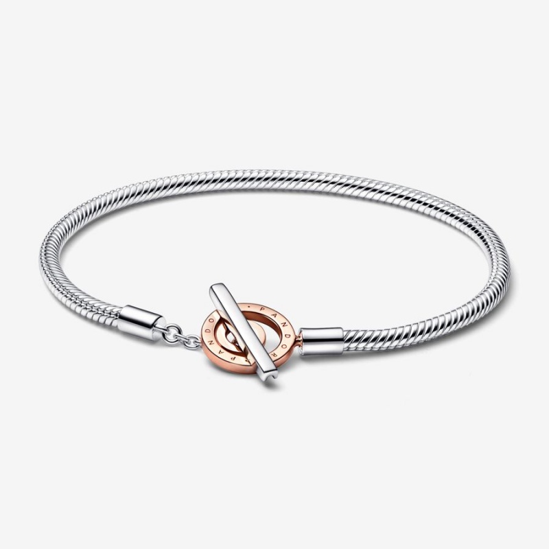 Pandora Signature Two-tone Logo T-Bar Snake Charm Holders Two-tone | 3486195-WK