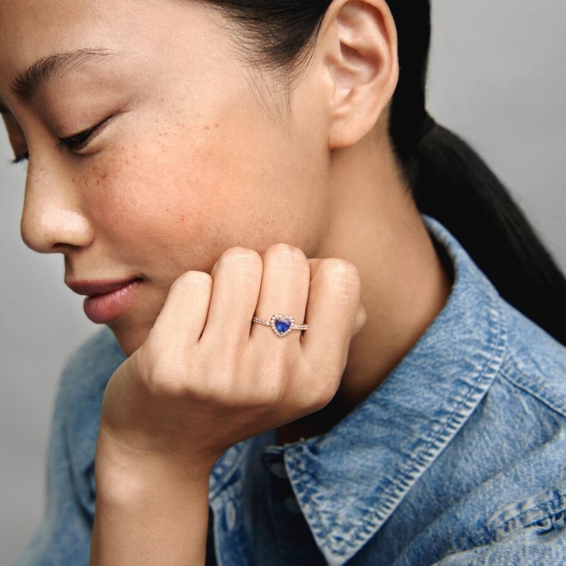 Pandora Sparkling Blue Elevated Halo Rosa Gold | WFJ-251704