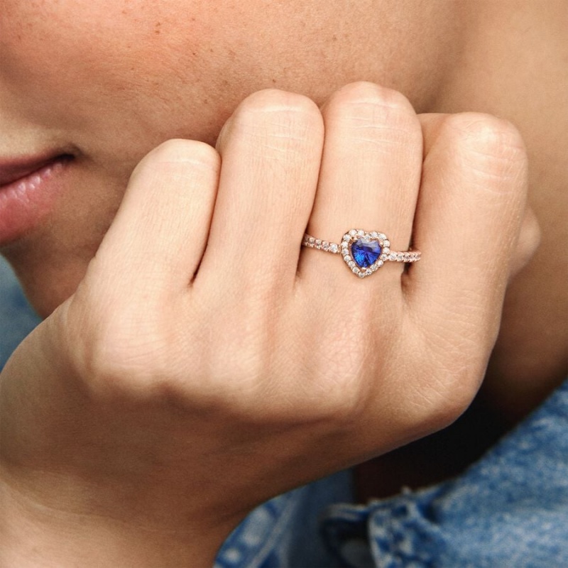 Pandora Sparkling Blue Elevated Halo Rosa Gold | WFJ-251704