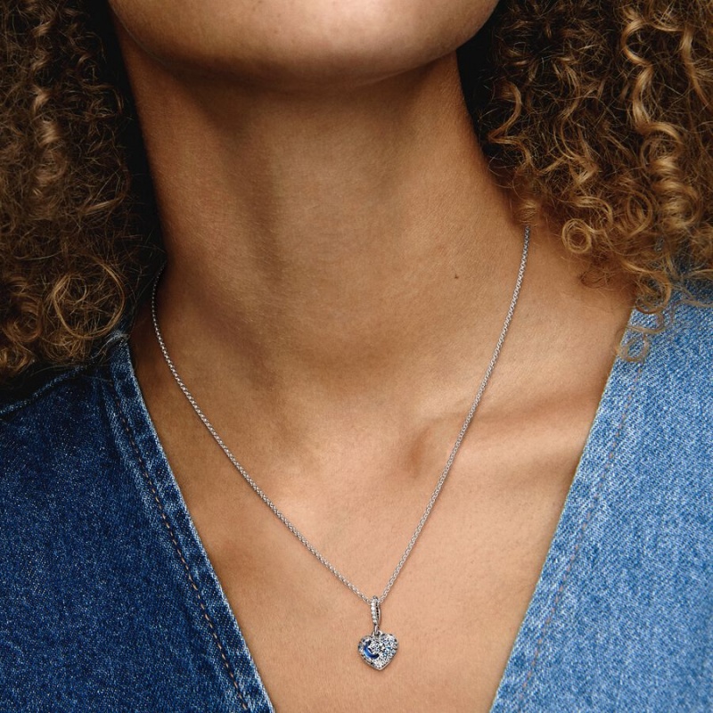 Pandora Sparkling Blue Moon & Stars Heart Kette mit Anhänger Silber | 5198674-MP