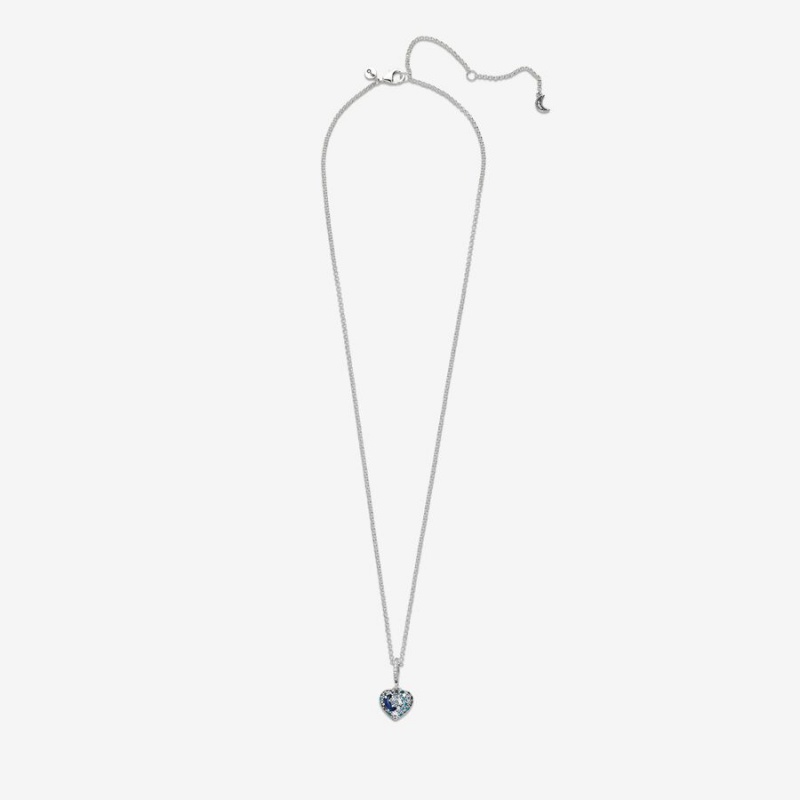 Pandora Sparkling Blue Moon & Stars Heart Kette mit Anhänger Silber | 5198674-MP