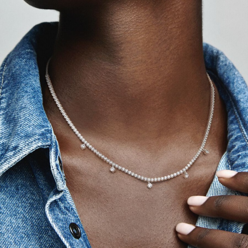 Pandora Sparkling Drop Collier Halsketten Silber | 7368901-MR