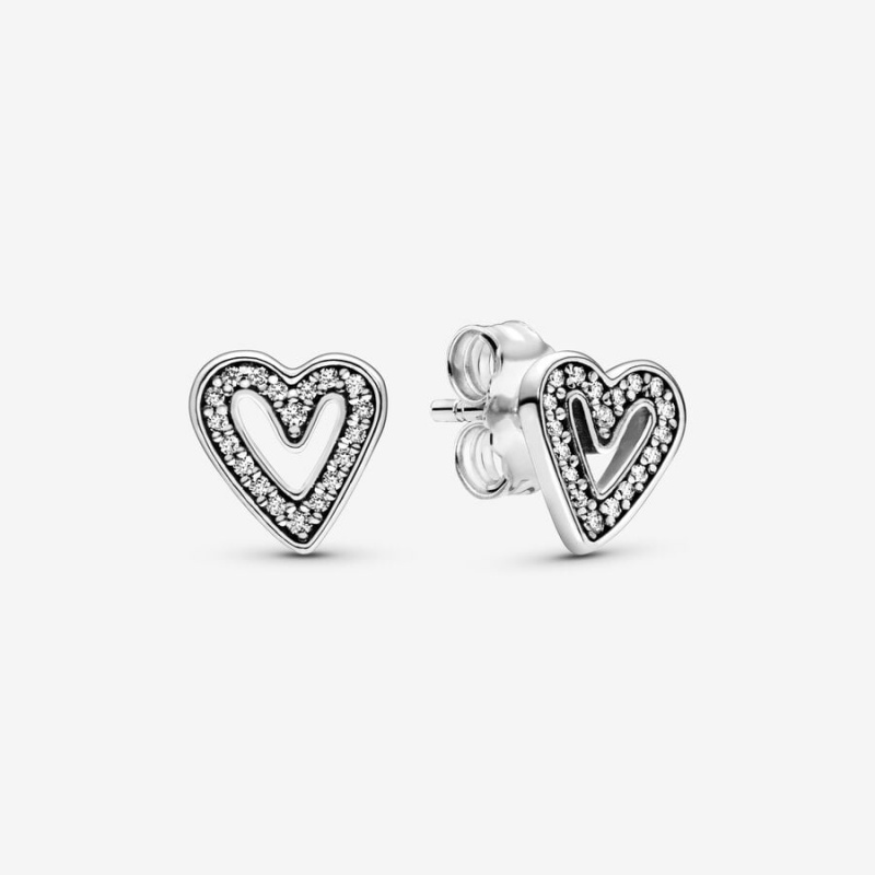 Pandora Sparkling Freehand Hearts Ohrstecker Silber | 1469870-KR