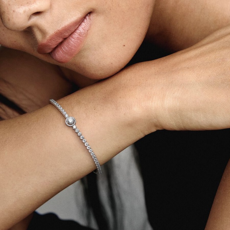 Pandora Sparkling Halo Tennis Nicht-charme Silber | 6432517-IY