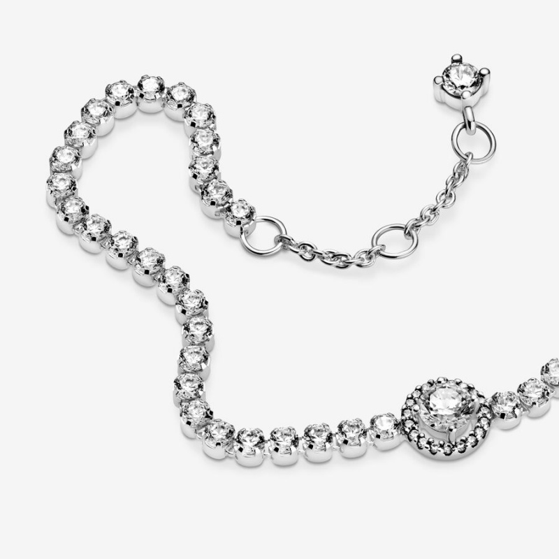 Pandora Sparkling Halo Tennis Nicht-charme Silber | 6432517-IY