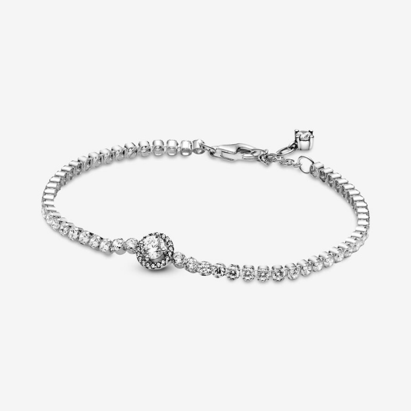 Pandora Sparkling Halo Tennis Nicht-charme Silber | 6432517-IY