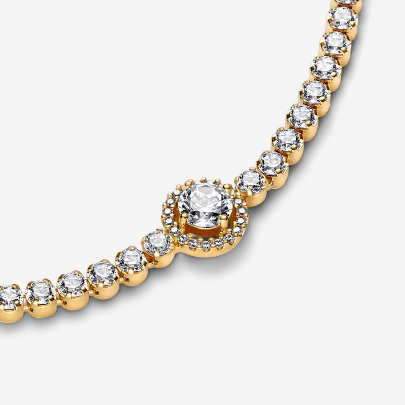 Pandora Sparkling Halo Tennis Nicht-charme Gold | 4103752-SU