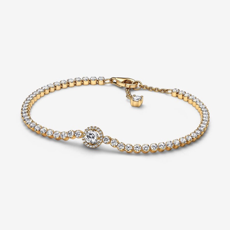 Pandora Sparkling Halo Tennis Nicht-charme Gold | 4103752-SU