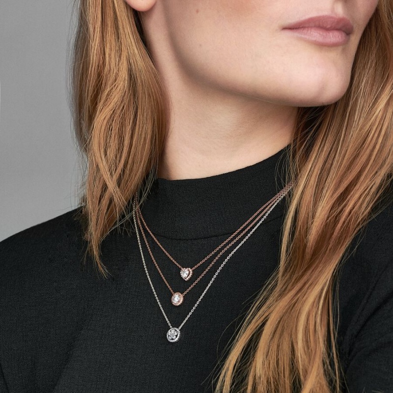 Pandora Sparkling Heart Collier Kette mit Anhänger Rosa Gold | 8965023-DJ