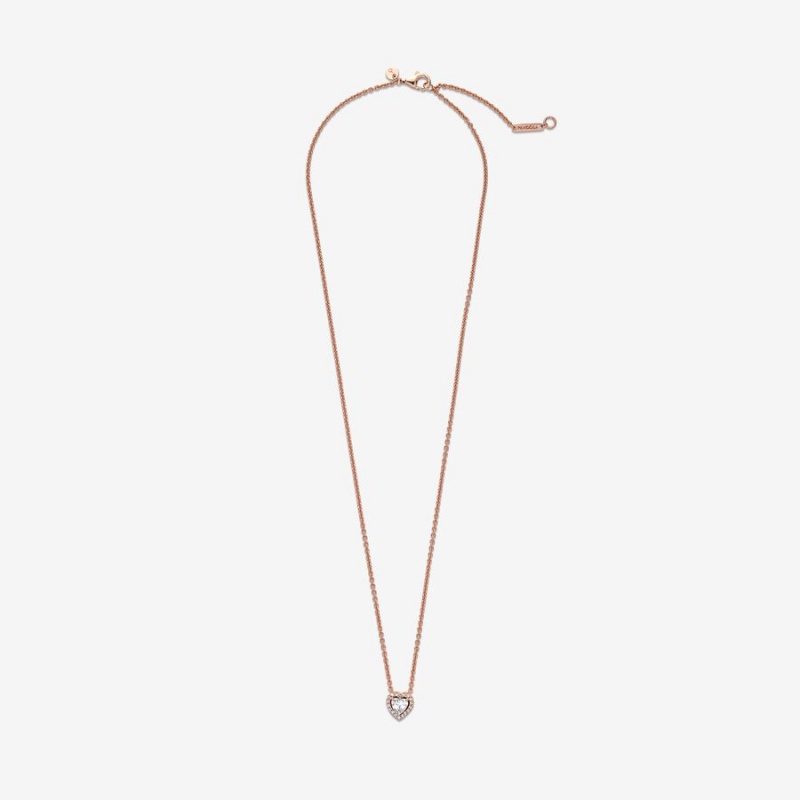 Pandora Sparkling Heart Collier Kette mit Anhänger Rosa Gold | 8965023-DJ