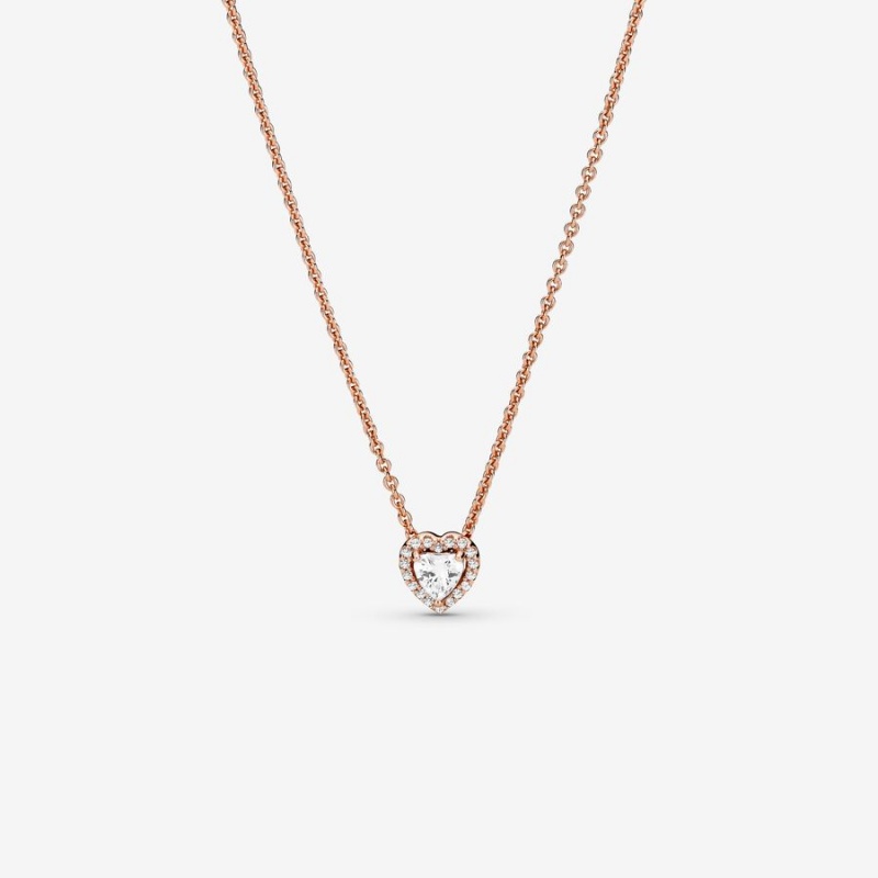 Pandora Sparkling Heart Collier Kette mit Anhänger Rosa Gold | 8965023-DJ