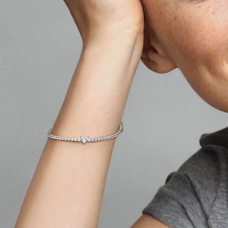 Pandora Sparkling Heart Tennis Kette Silber | 4759630-LN