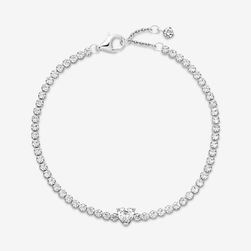 Pandora Sparkling Heart Tennis Kette Silber | 4759630-LN