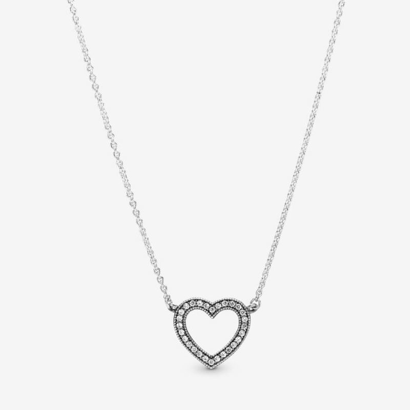 Pandora Sparkling Open Heart Halsketten Silber | 0879163-TA