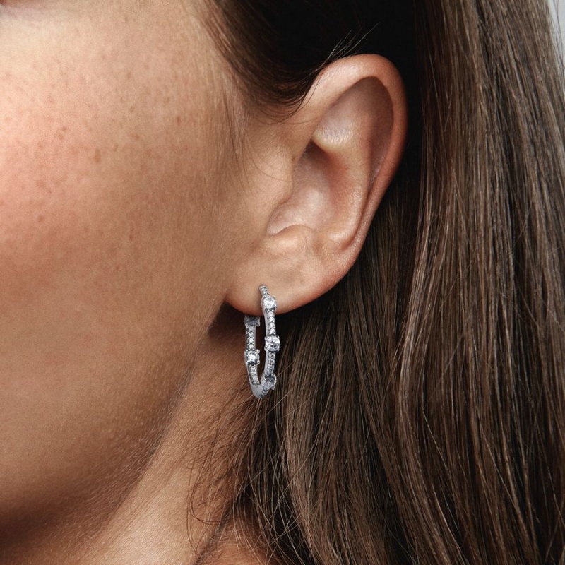 Pandora Sparkling Pavé Bars Creolen Silber | 8310542-RX