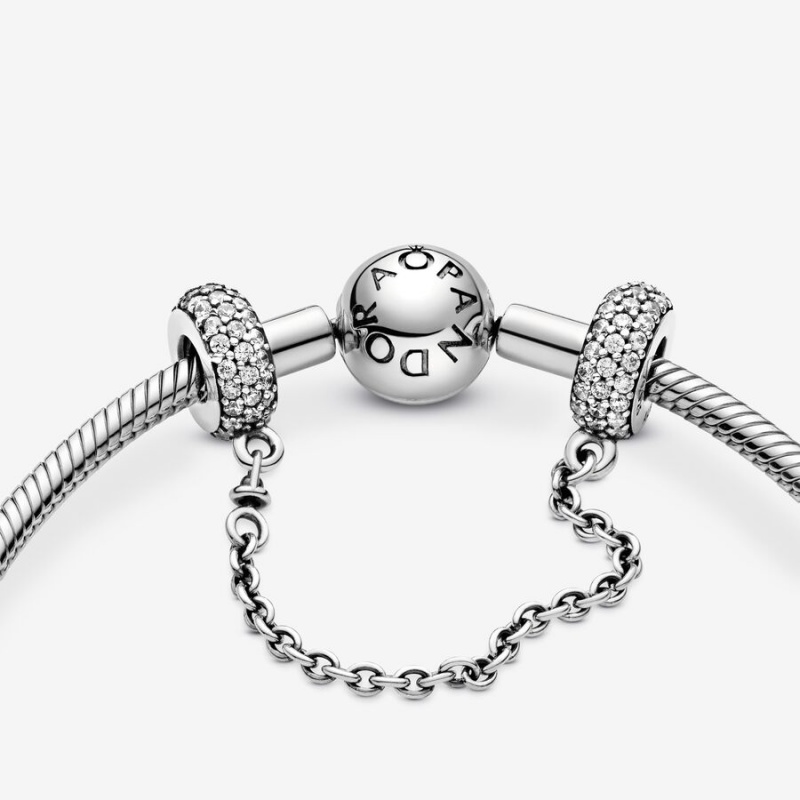 Pandora Sparkling Pavé Sicherheits Safety Chains Silber | 2984306-OX