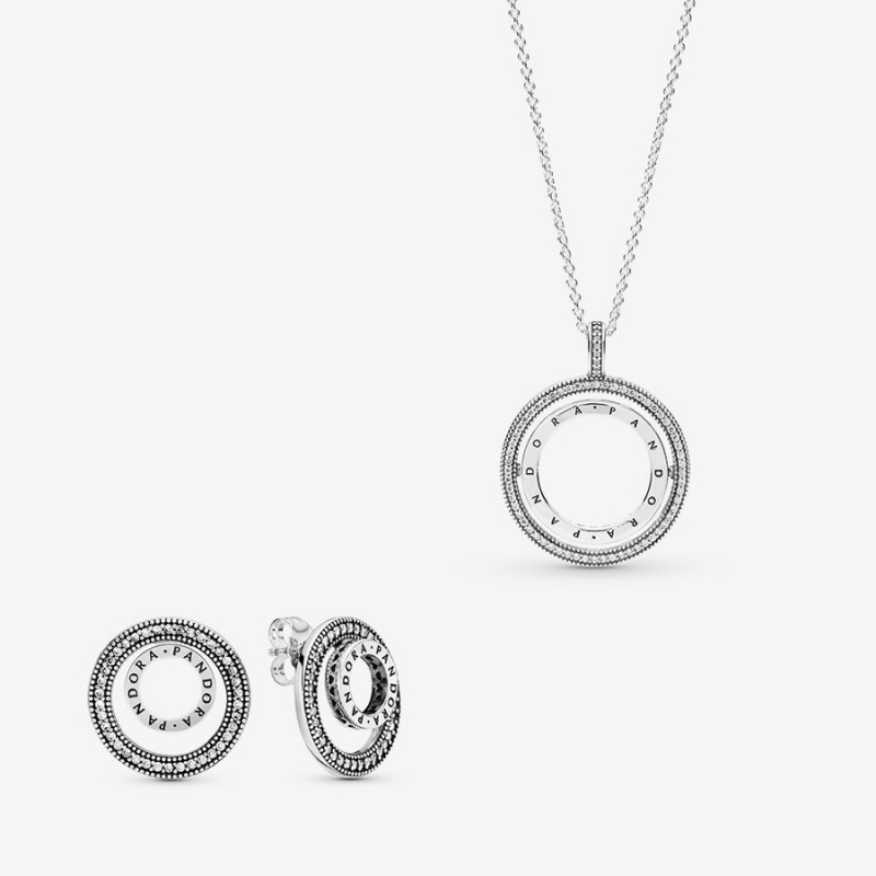 Pandora Sparkling Pave Circle Jewelry Gift Set Halsketten- Und Ohrring-sets Silber | PFX-906358