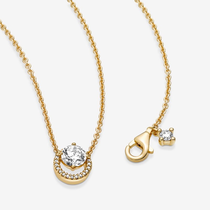 Pandora Sparkling Round Halo Collier Kette mit Anhänger Gold | 4716982-BU