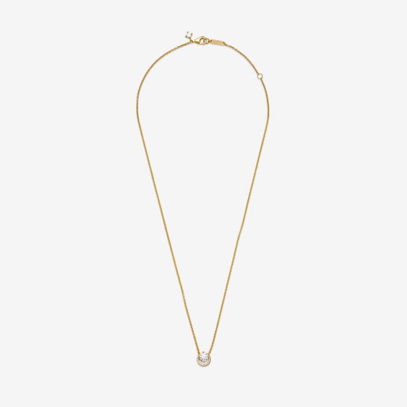 Pandora Sparkling Round Halo Collier Kette mit Anhänger Gold | 4716982-BU