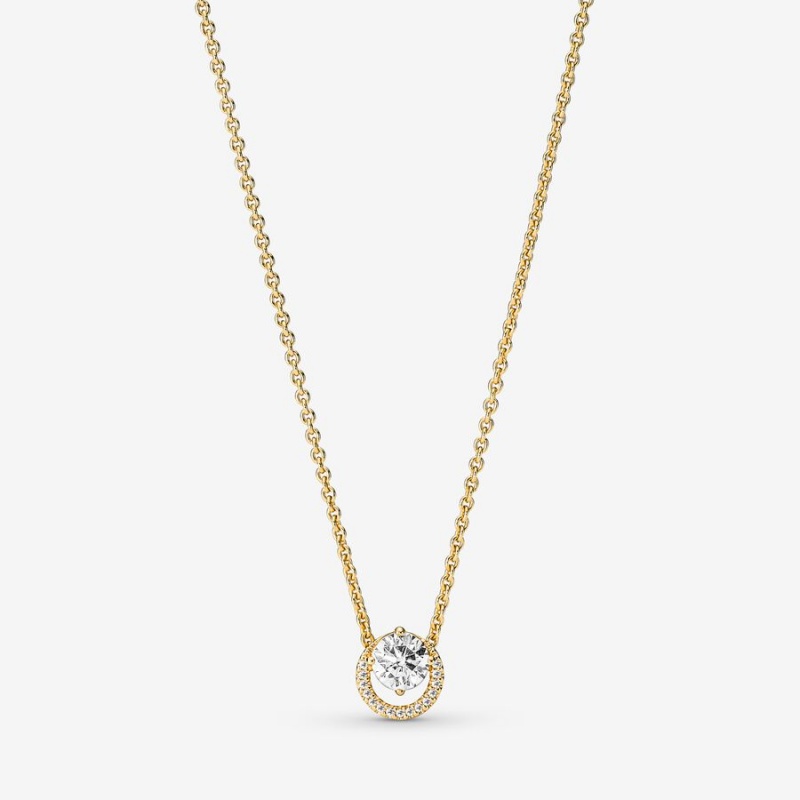 Pandora Sparkling Round Halo Collier Kette mit Anhänger Gold | 4716982-BU