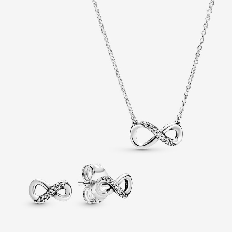 Pandora Sparkling Round Halo Jewelry Gift Set Halsketten- Und Ohrring-sets Silber | POY-980275