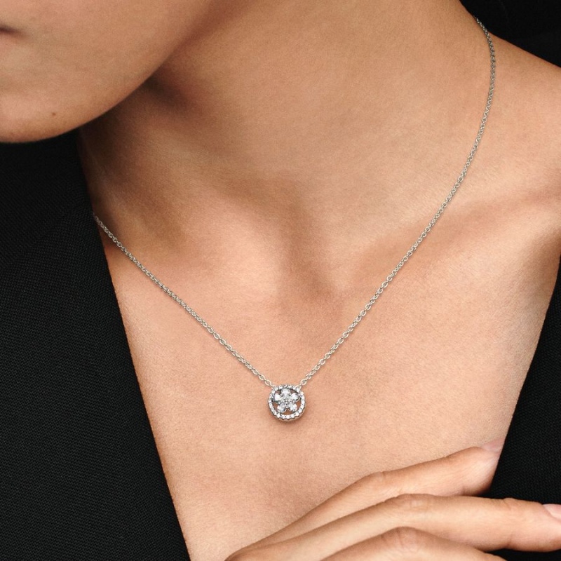 Pandora Sparkling Snowflake Collier Kette mit Anhänger Silber | YKQ-791026