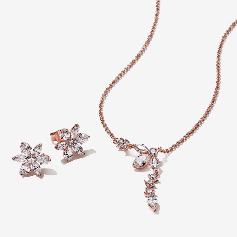 Pandora Sparkling Snowflake Jewelry Gift Set Halsketten- Und Ohrring-sets Rosa Gold | QHE-845160