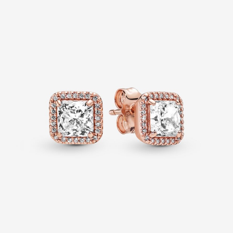 Pandora Square Sparkle Halos Ohrstecker Rosa Gold | 3048926-WT