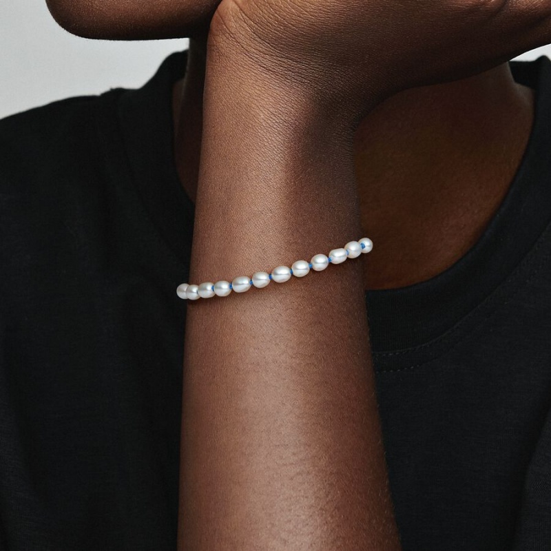 Pandora Treated Freshwater Cultured Pearl Blue Cord Nicht-charme Silber | 8134906-XO