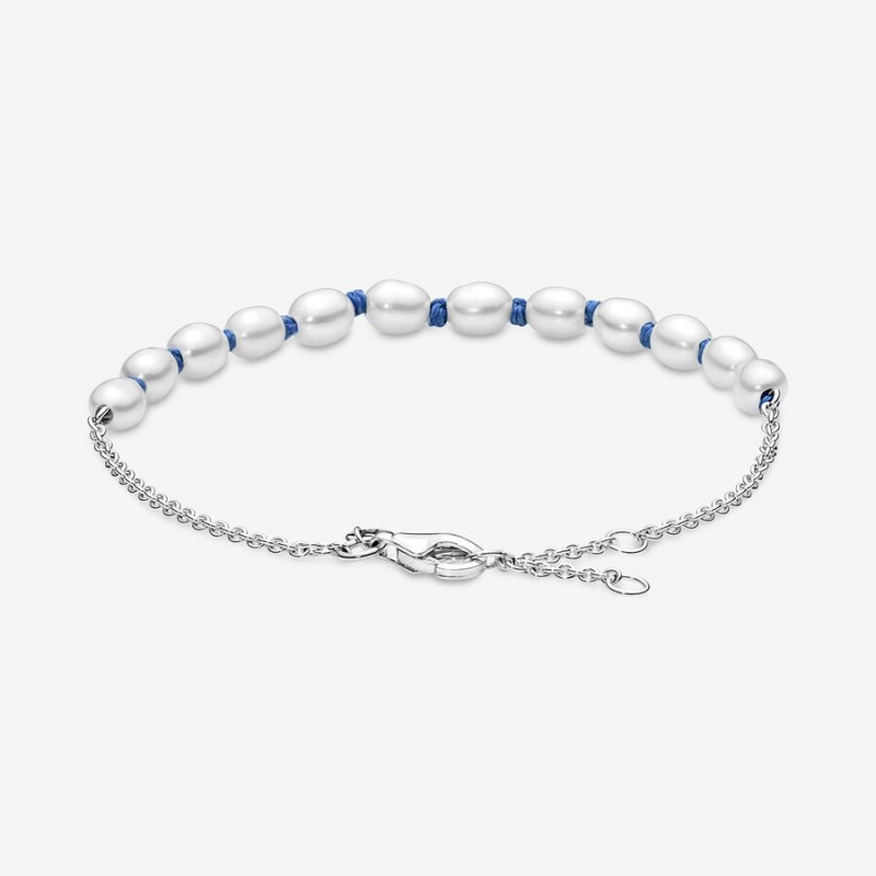 Pandora Treated Freshwater Cultured Pearl Blue Cord Nicht-charme Silber | 8134906-XO