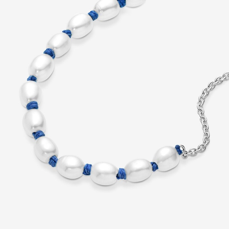 Pandora Treated Freshwater Cultured Pearl Blue Cord Nicht-charme Silber | 8134906-XO