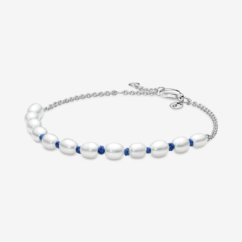 Pandora Treated Freshwater Cultured Pearl Blue Cord Nicht-charme Silber | 8134906-XO